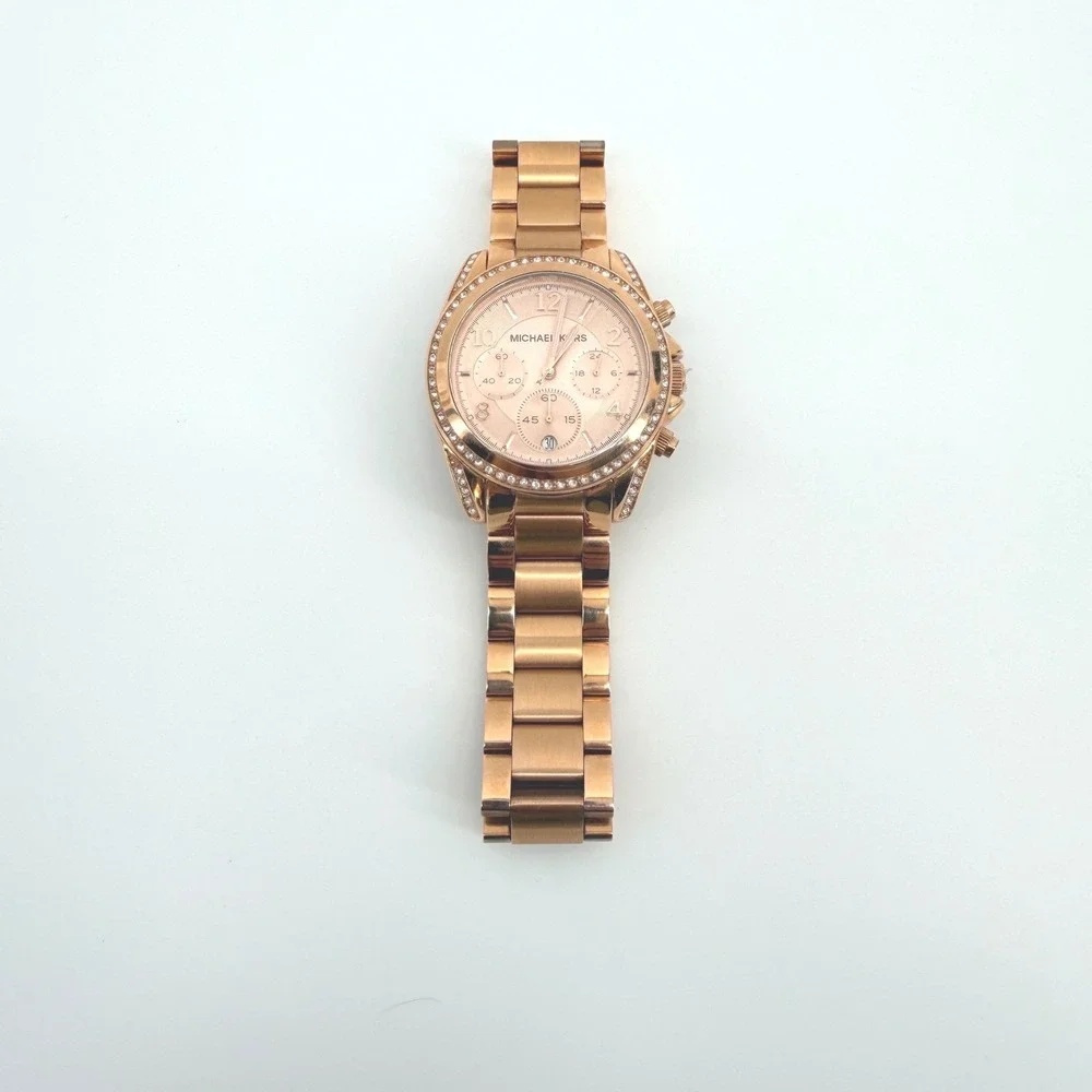 Michael Kors Ritz Chronograph Watch Womens Rose Gold Crystal Bezel *Not Running
